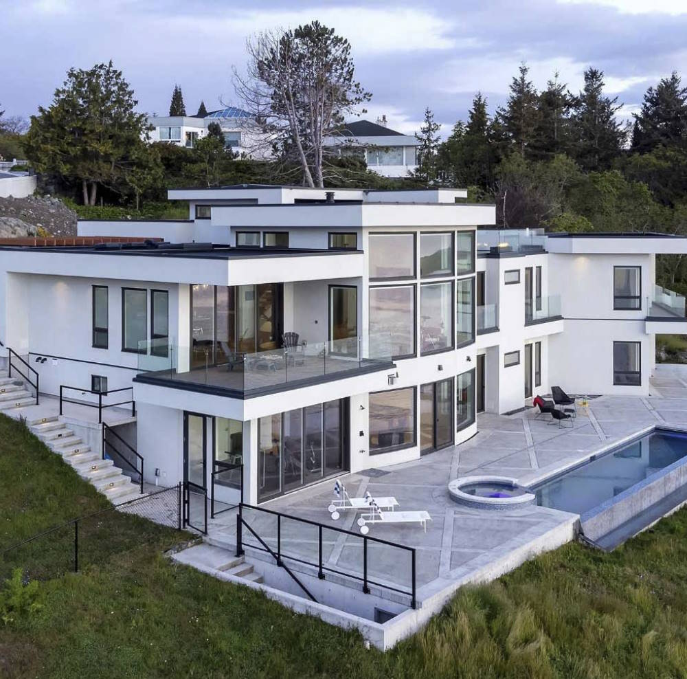 white home with pool